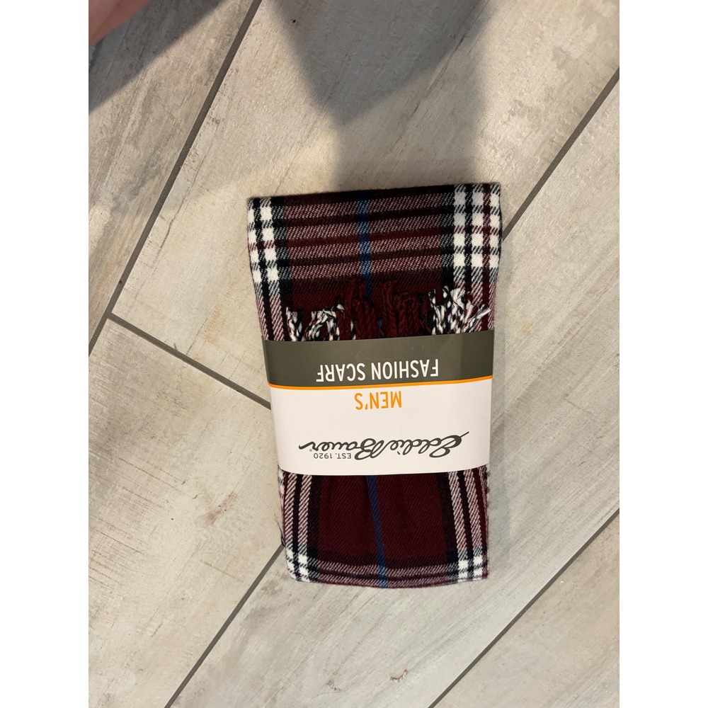 Eddie Bauer Mens Burgundy Plaid Fashion Scarf Acrylic Fringed Winter Wrap 72x11